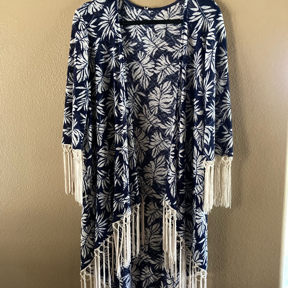 Navy and Cream Fringe Duster